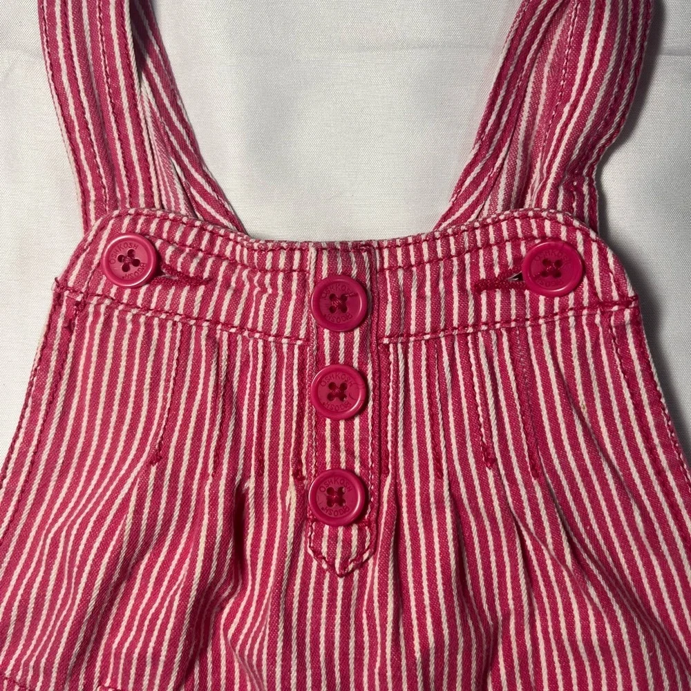 Vintage OshKosh B’gosh Vestbak Pink White Stripe Shortalls Girls 24M‎